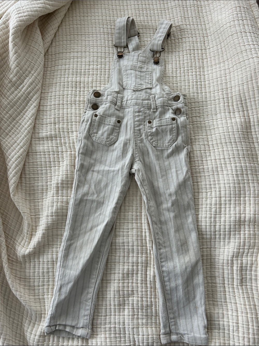 Jamie Kay Light Gray Striped Kids Overalls
